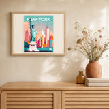 Travel Poster New York artwork displayed in a warm interior