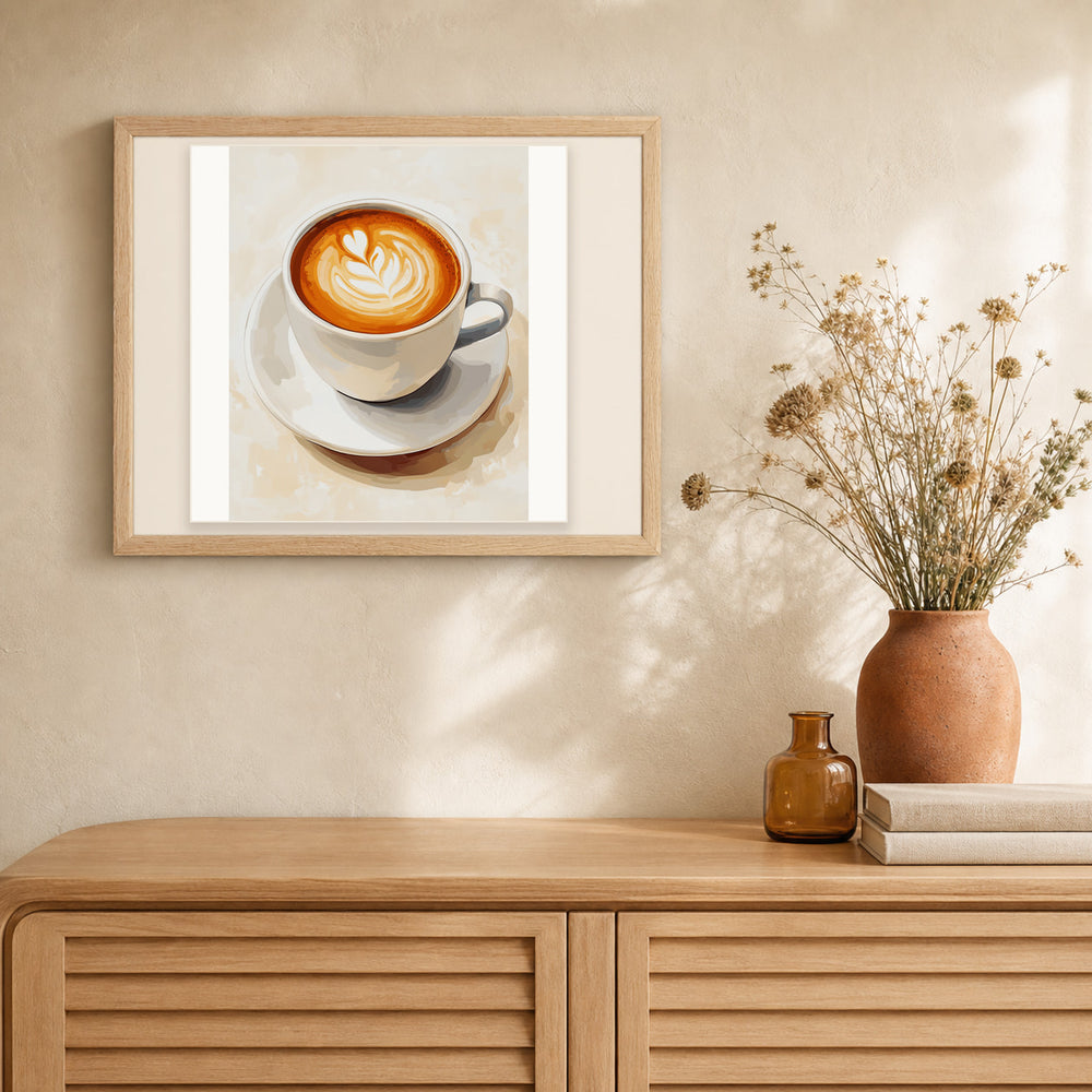 Cappuccino artwork displayed in a warm interior