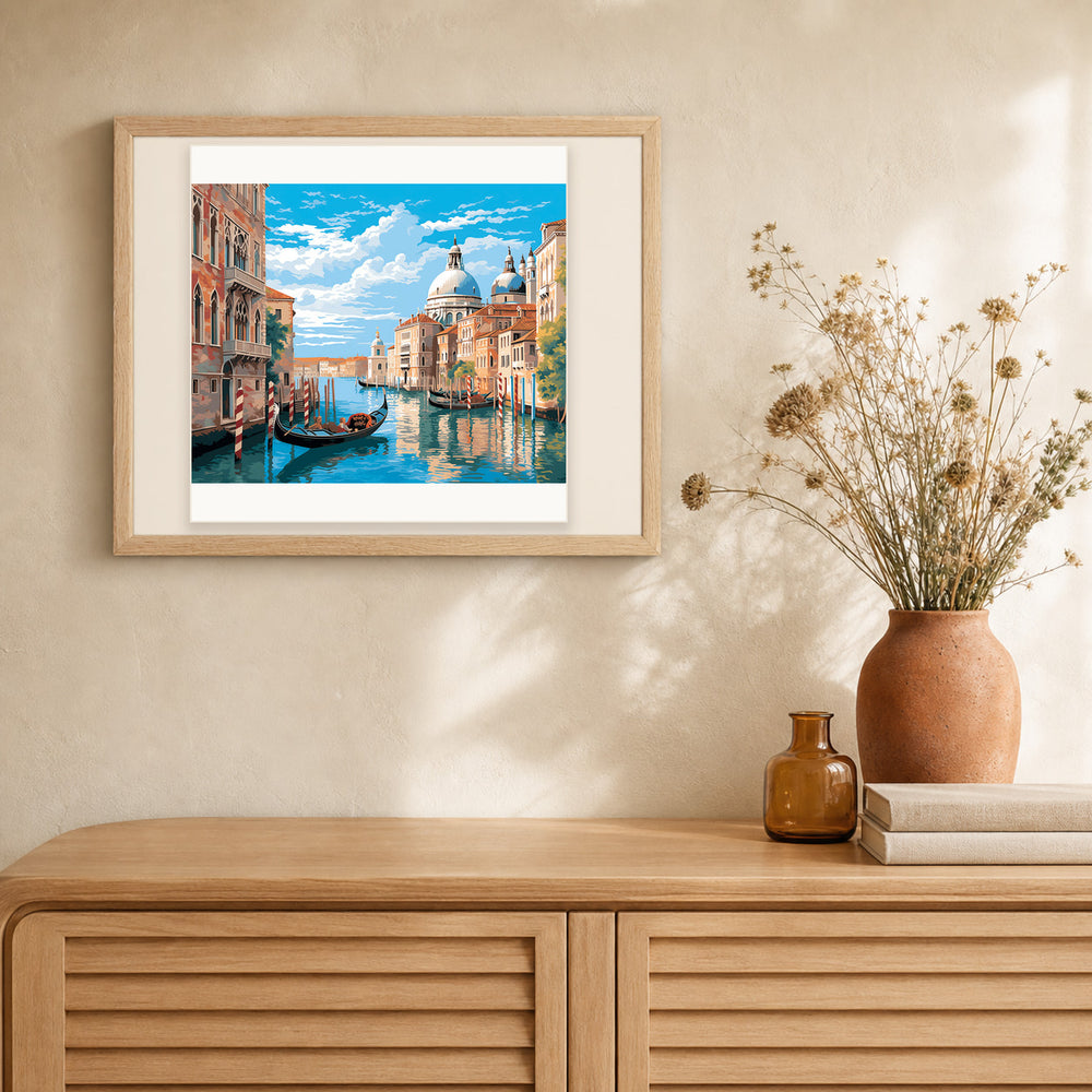 Venetian Canal artwork displayed in a warm interior