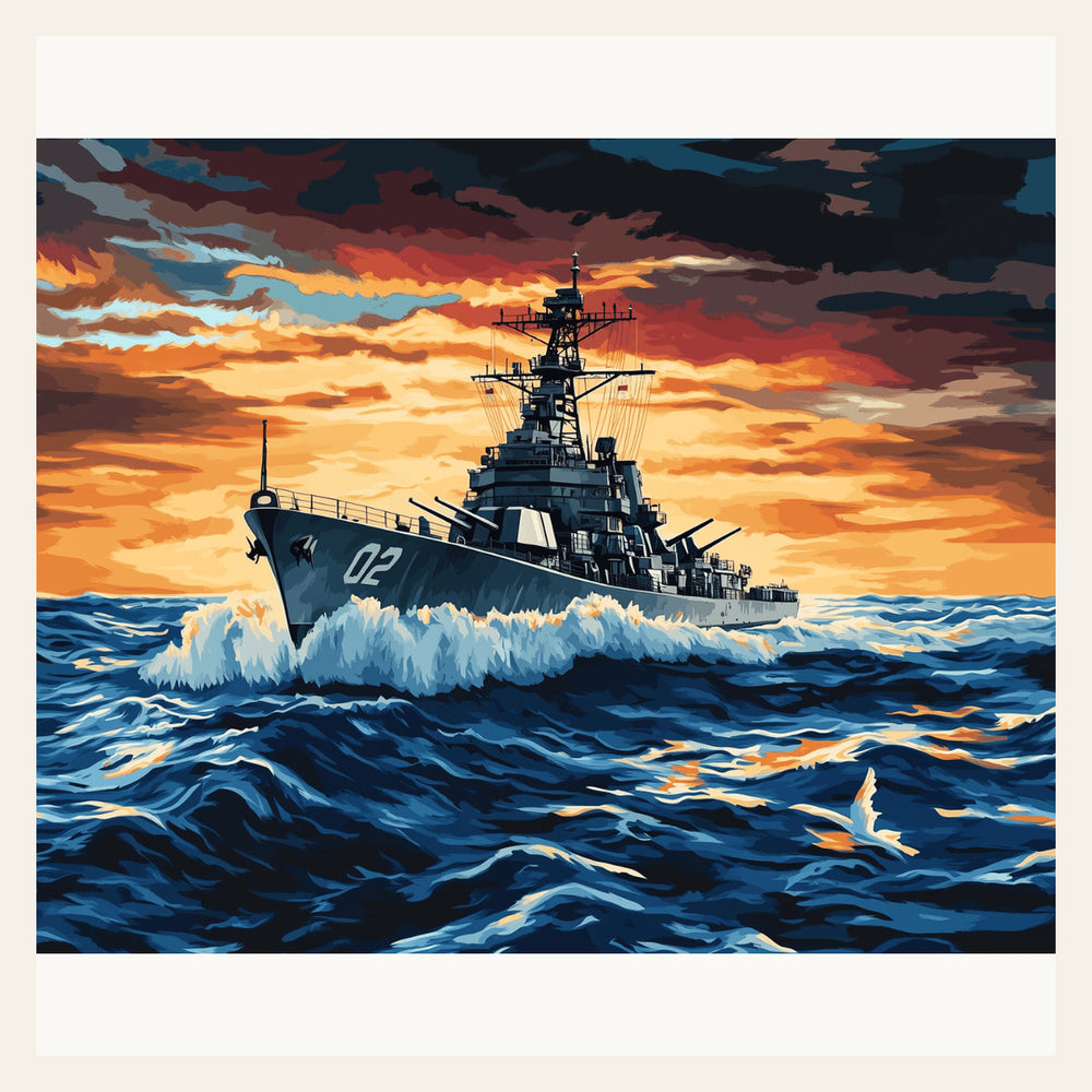 Navy Battleship finished paint by numbers artwork