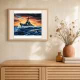 Navy Battleship artwork displayed in a warm interior