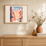 Travel Poster Paris artwork displayed in a warm interior