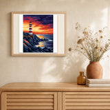 Blazing Sky Coast artwork displayed in a warm interior