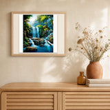 Cascade Haven artwork displayed in a warm interior