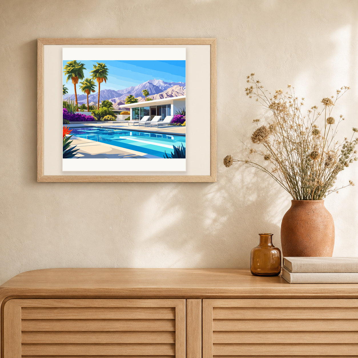 Pool Relaxation artwork displayed in a warm interior