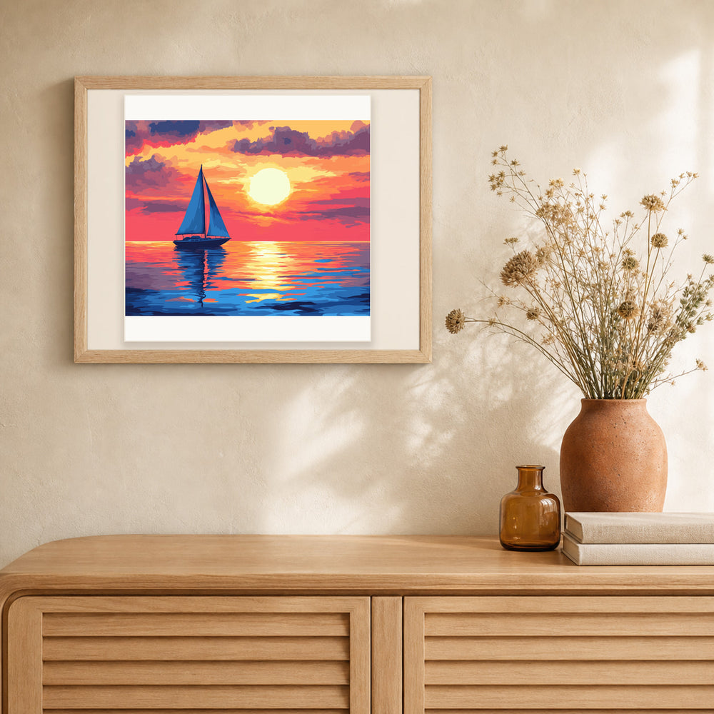 Evening Sail artwork displayed in a warm interior