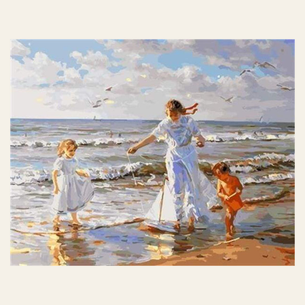 Beach Play finished paint by numbers artwork