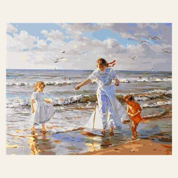 Beach Play finished paint by numbers artwork