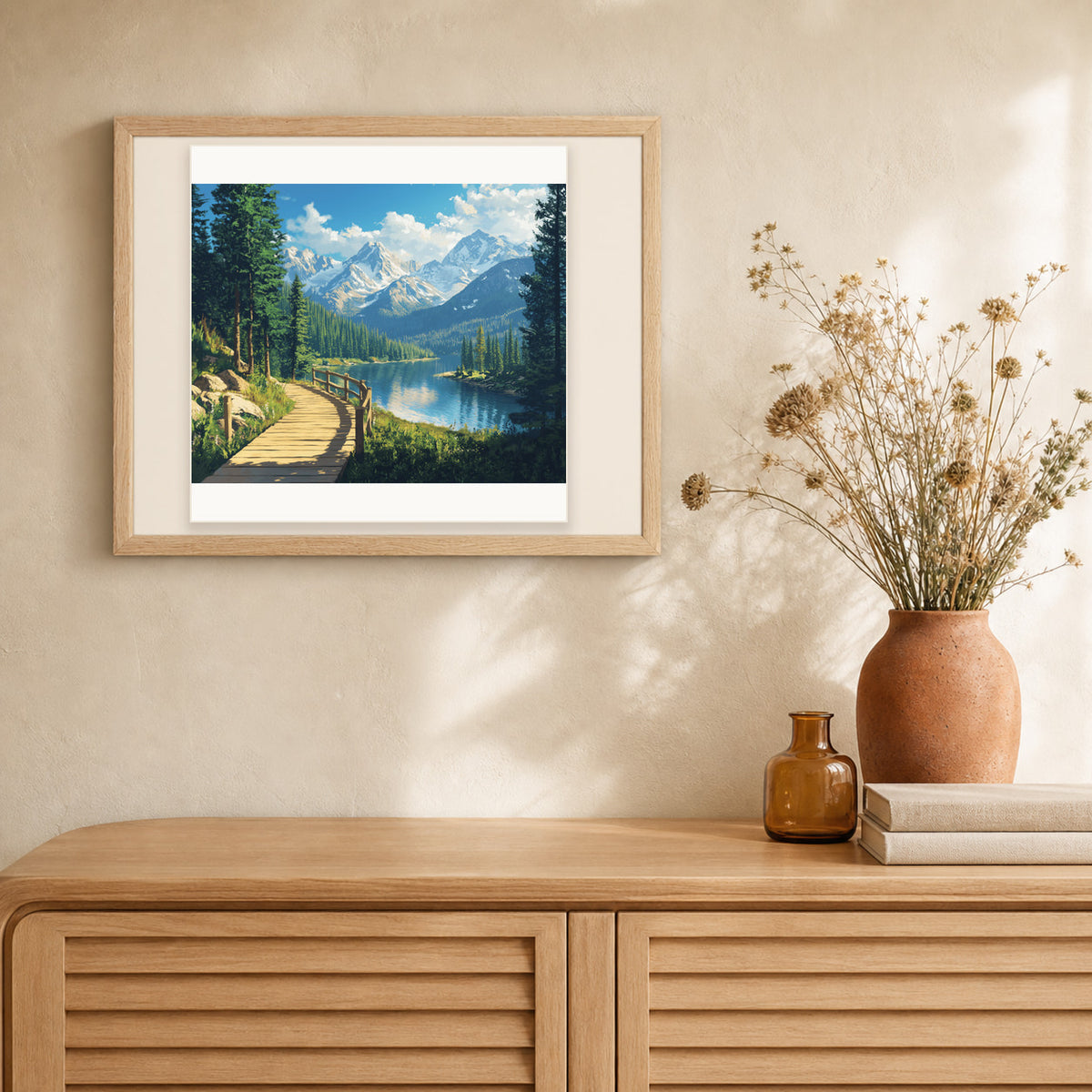 Hiking Trip artwork displayed in a warm interior