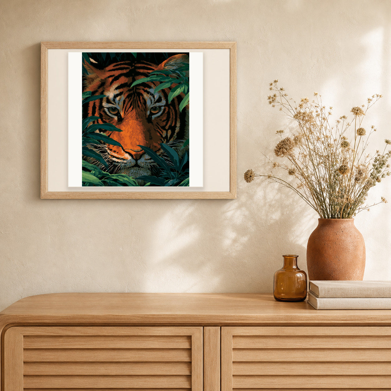 Bengal Stare artwork displayed in a warm interior