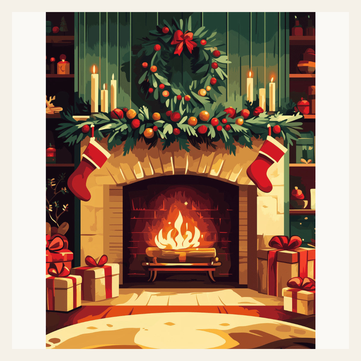 Fireside Christmas finished paint by numbers artwork