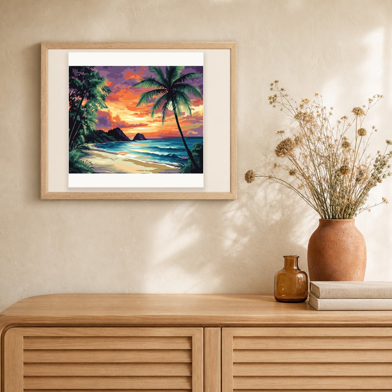 Passionate Coastal Sky artwork displayed in a warm interior