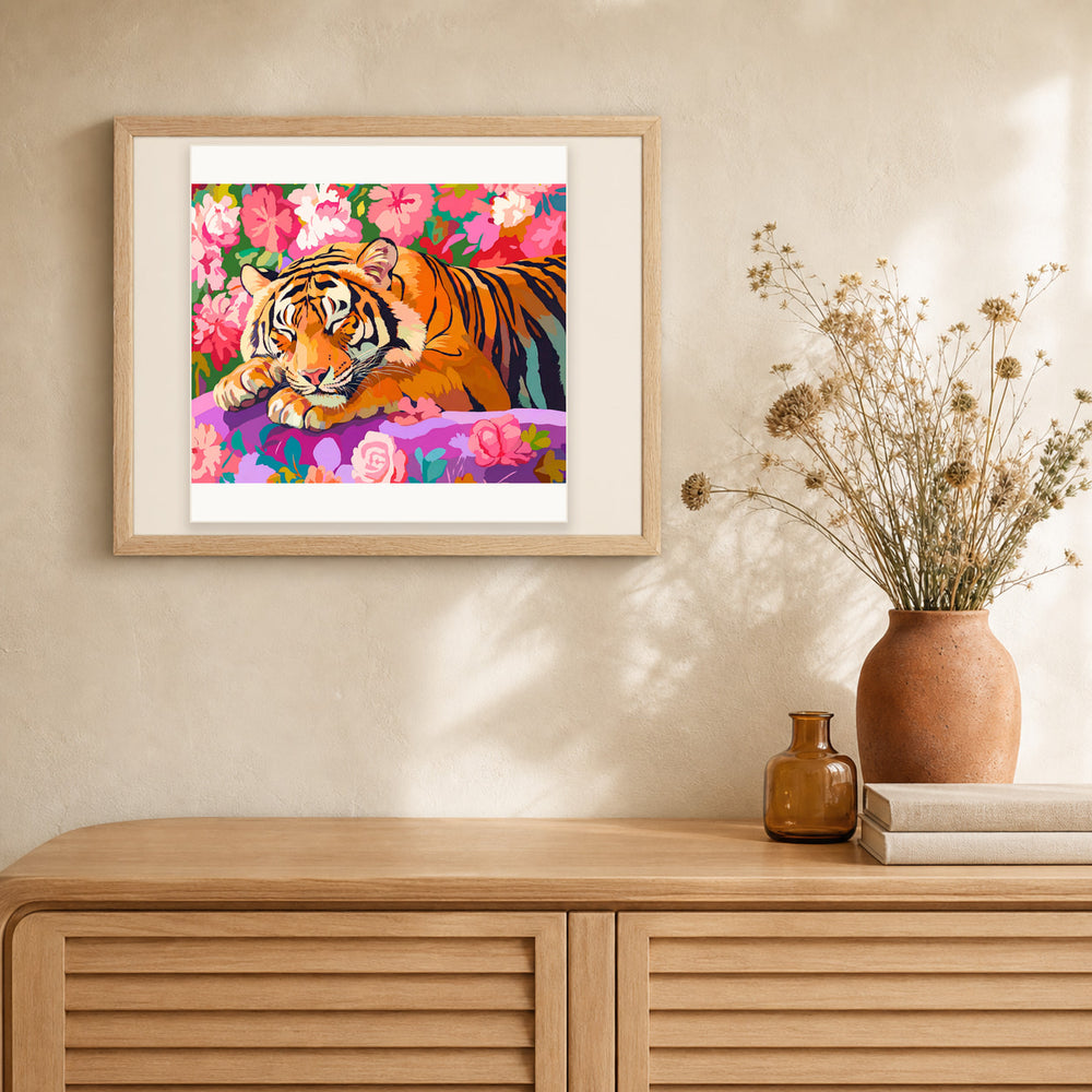 Tiger Dreams artwork displayed in a warm interior