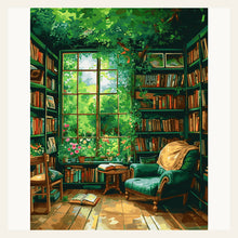 Verdant Book Nook finished paint by numbers artwork