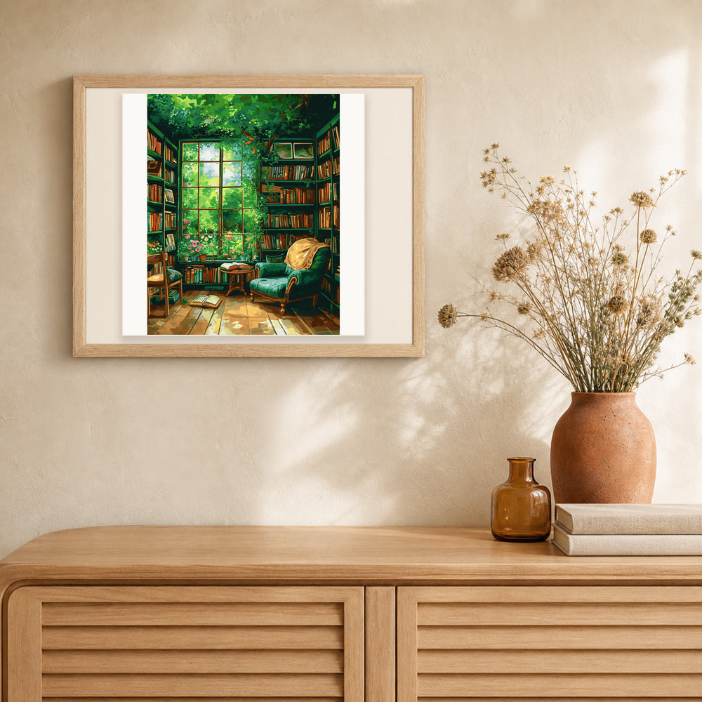Verdant Book Nook artwork displayed in a warm interior