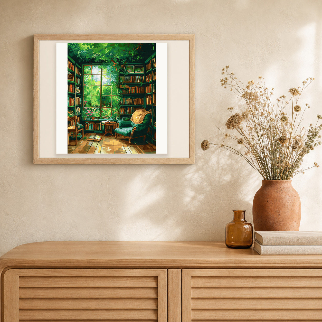 Verdant Book Nook artwork displayed in a warm interior