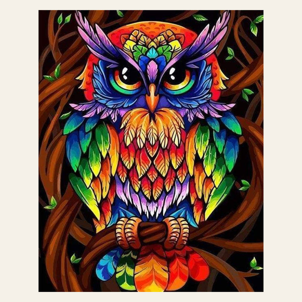 Colorful Owl finished paint by numbers artwork