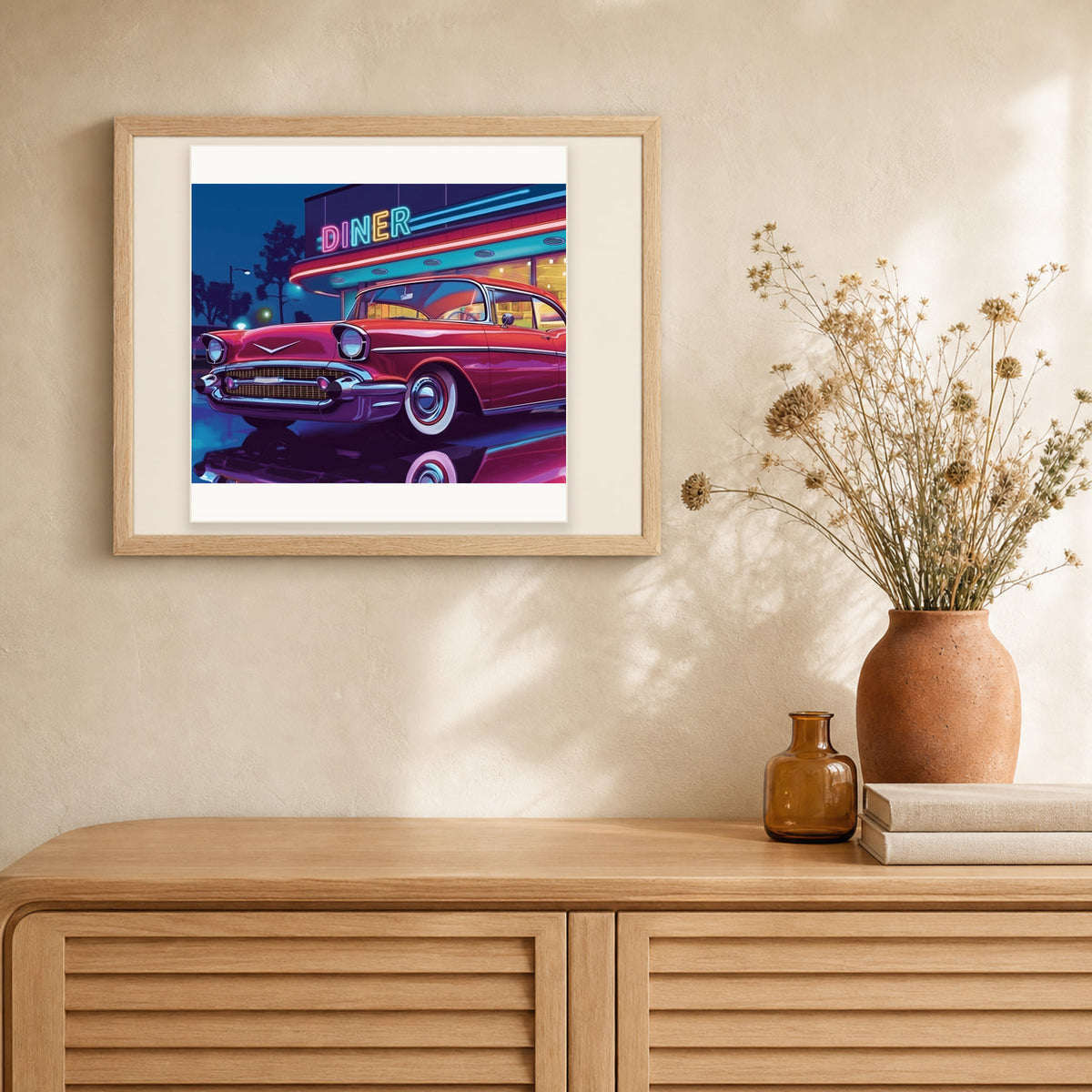 Late Diner artwork displayed in a warm interior