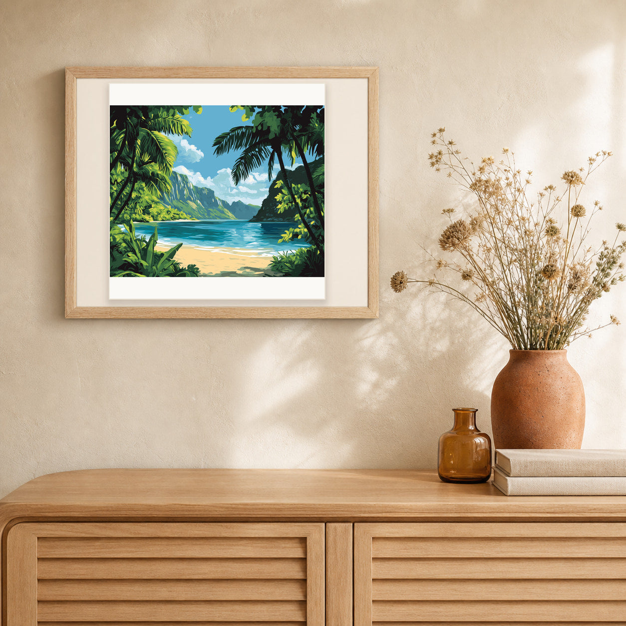 Island Bay artwork displayed in a warm interior