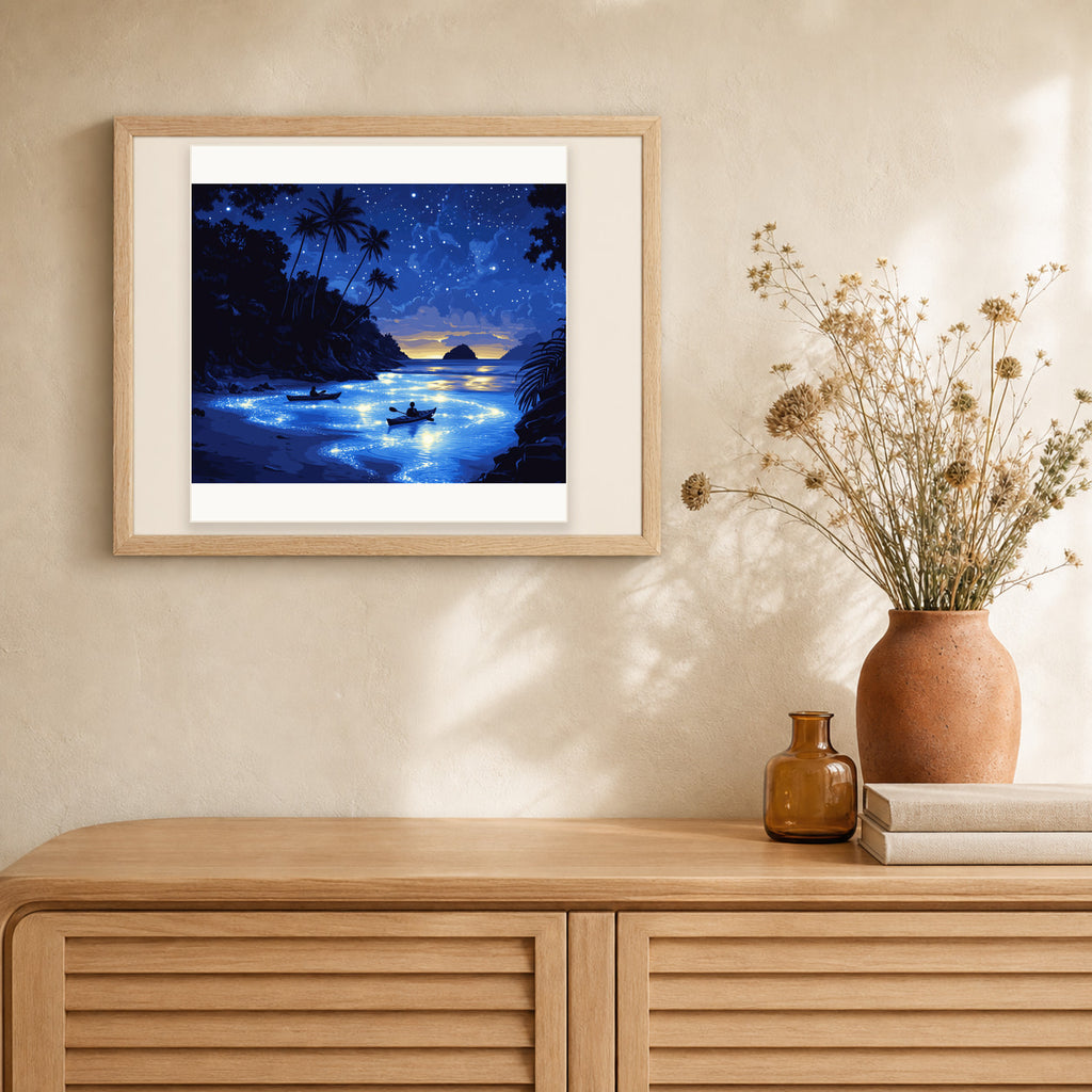 Bioluminescent Waters artwork displayed in a warm interior