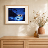 Bioluminescent Waters artwork displayed in a warm interior
