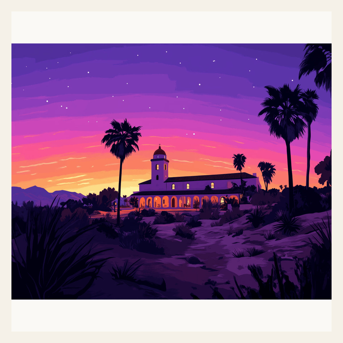 California Hotel at Sunset finished paint by numbers artwork