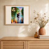 Romanticism under the Rain artwork displayed in a warm interior
