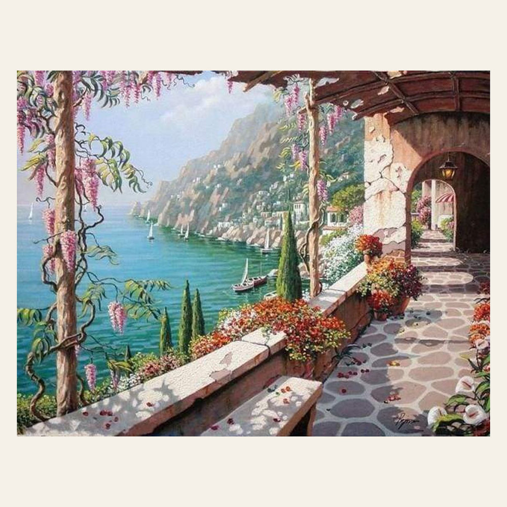 Sea View from the Patio finished paint by numbers artwork