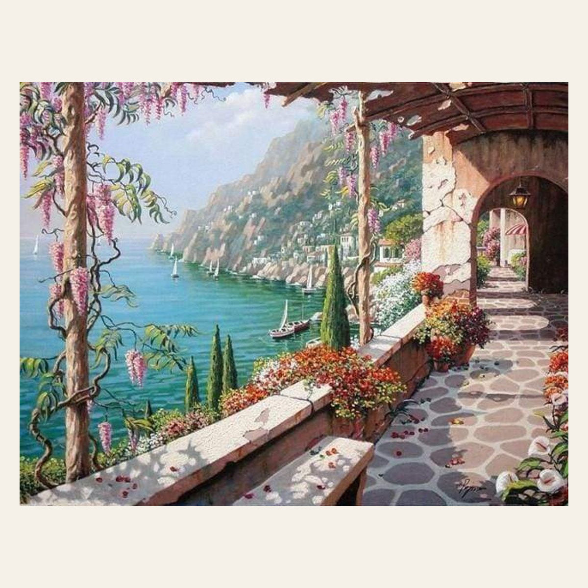 Sea View from the Patio finished paint by numbers artwork