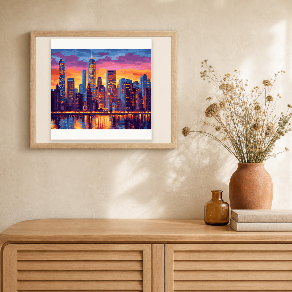 Vivid City Colors artwork displayed in a warm interior