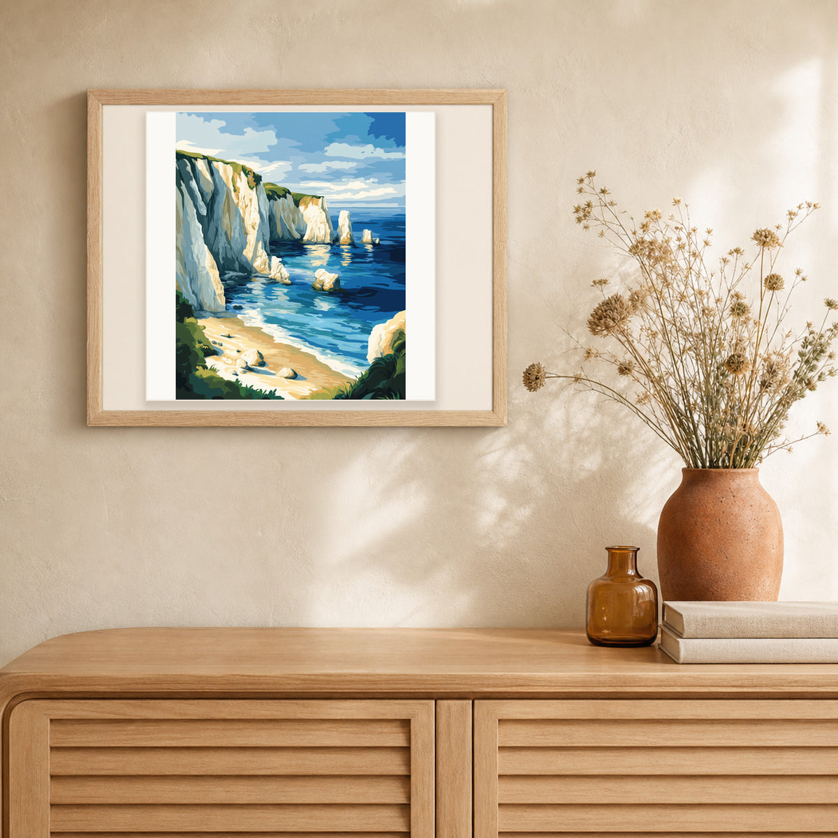 Coastal Calm artwork displayed in a warm interior