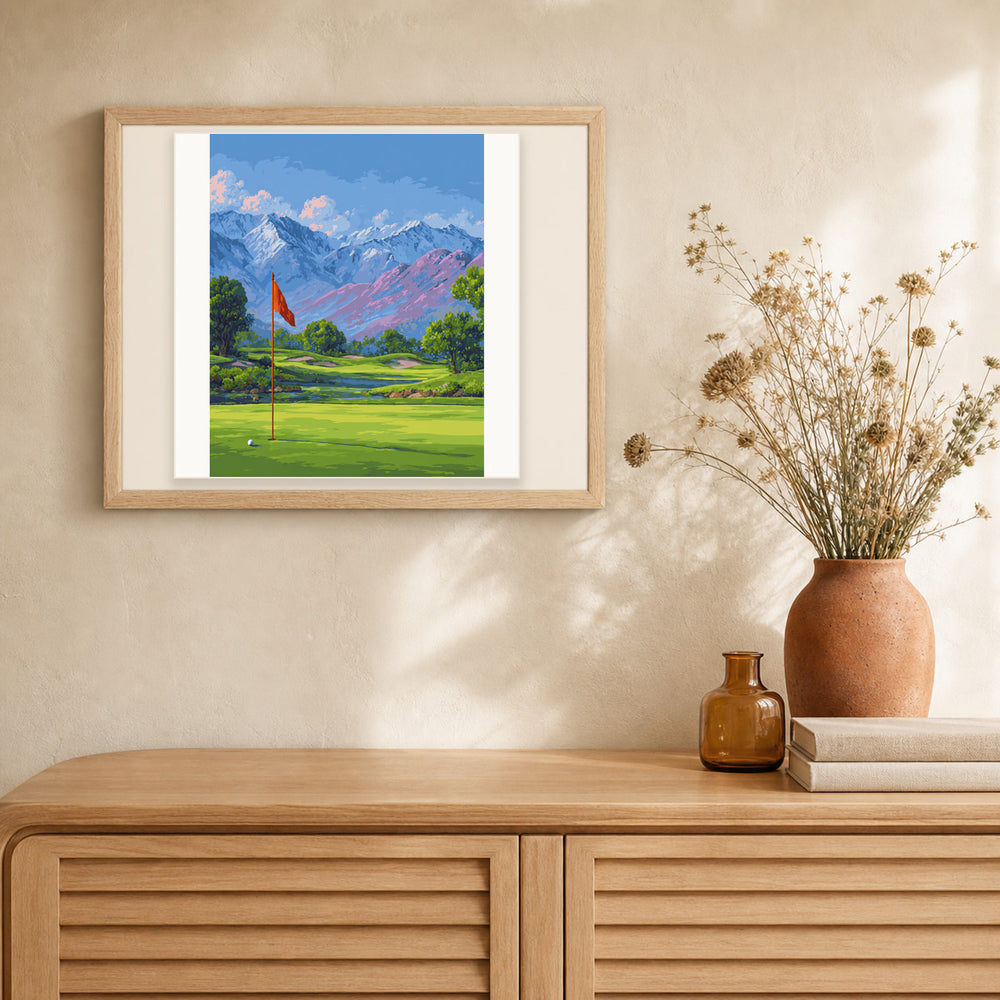 Golfing Landscape artwork displayed in a warm interior