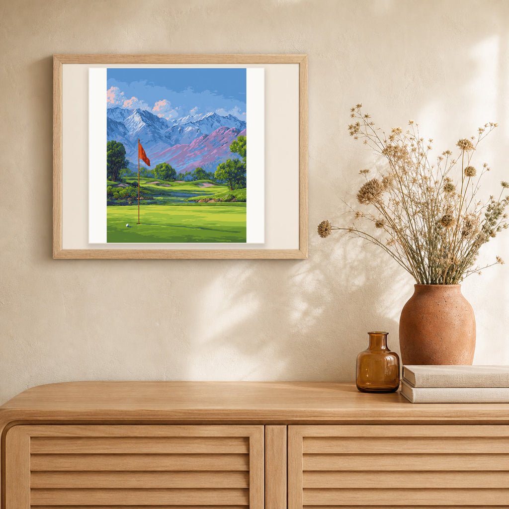 Golfing Landscape artwork displayed in a warm interior