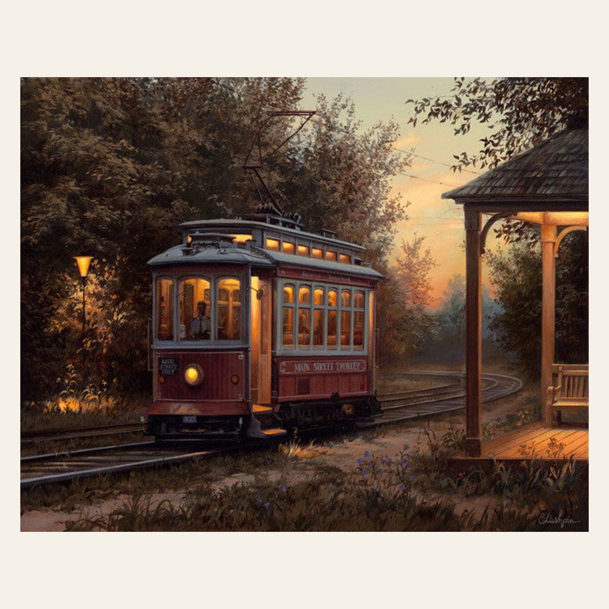 Tram station finished paint by numbers artwork