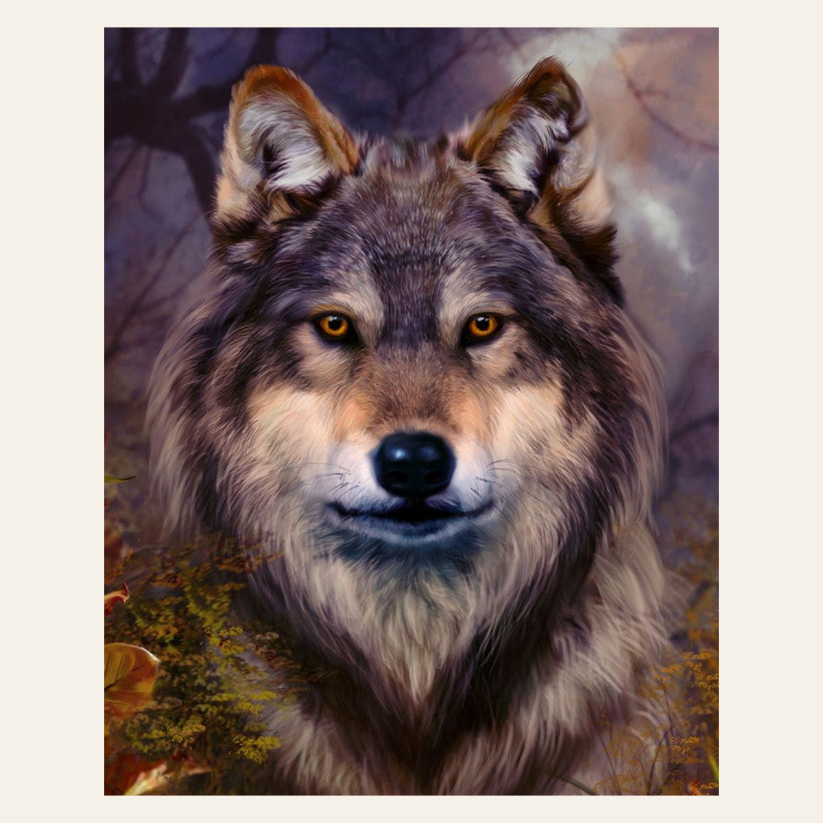 Wolf Portrait finished paint by numbers artwork