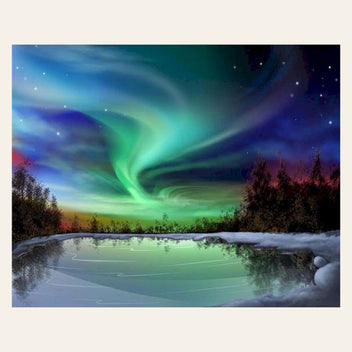 Aurora borealis and Lake finished paint by numbers artwork