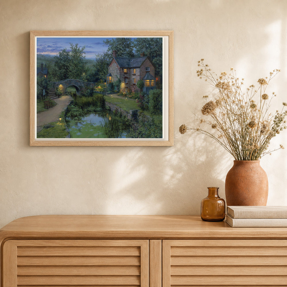Luminous Haven of peace artwork displayed in a warm interior