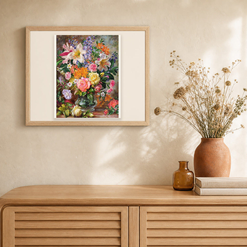 Flowers in Every Colour artwork displayed in a warm interior
