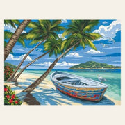 Boat under Coconut Trees finished paint by numbers artwork