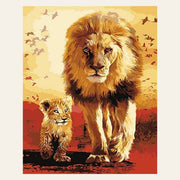 Lion and cub finished paint by numbers artwork