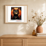 Art Deco Black Cat artwork displayed in a warm interior