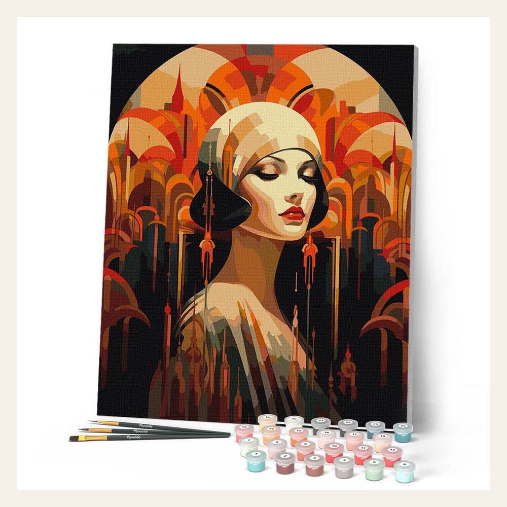 Art Deco Woman finished paint by numbers artwork