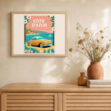 Travel Poster Côte d'Azur artwork displayed in a warm interior