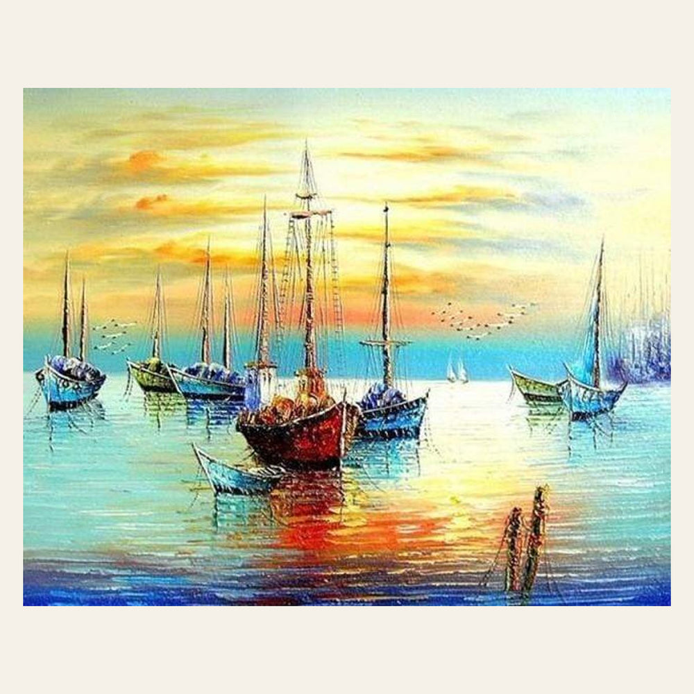 Sailboats at the Port finished paint by numbers artwork