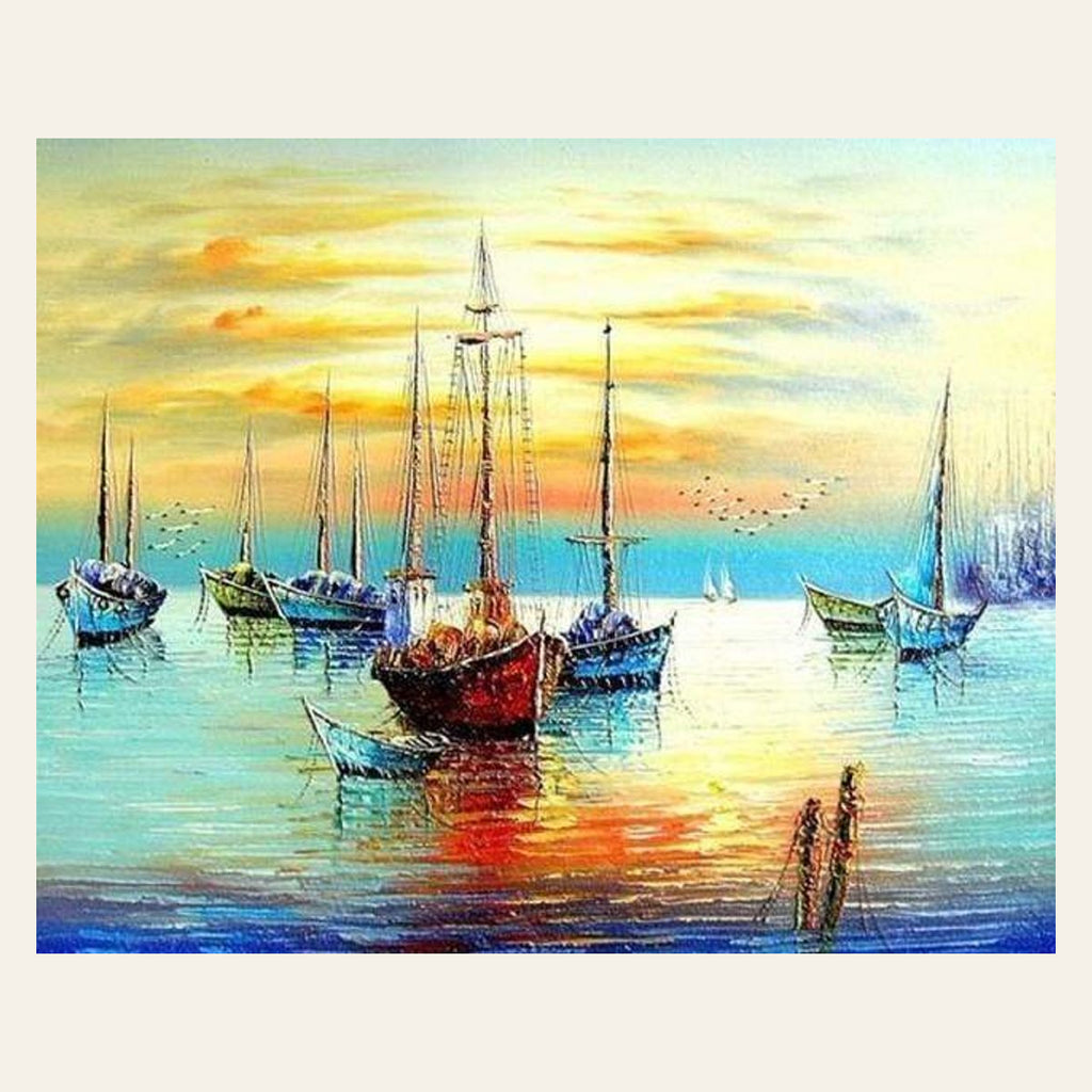 Sailboats at the Port finished paint by numbers artwork