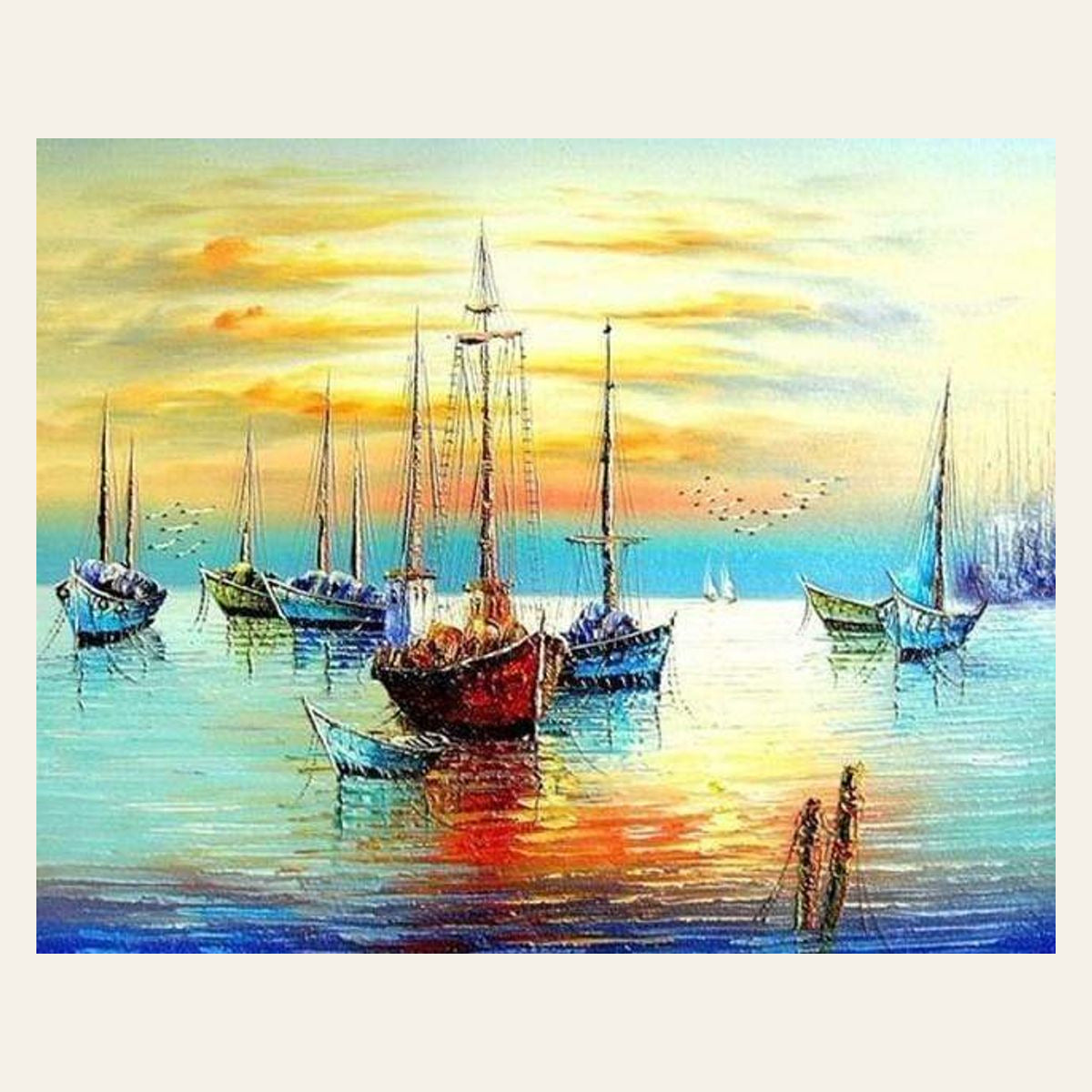Sailboats at the Port finished paint by numbers artwork