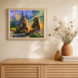 Sitting Bears artwork displayed in a warm interior