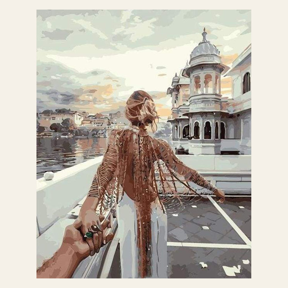 Romantic stroll finished paint by numbers artwork