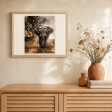 Lonely Elephant artwork displayed in a warm interior