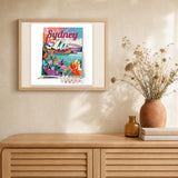 Travel Poster Sydney artwork displayed in a warm interior